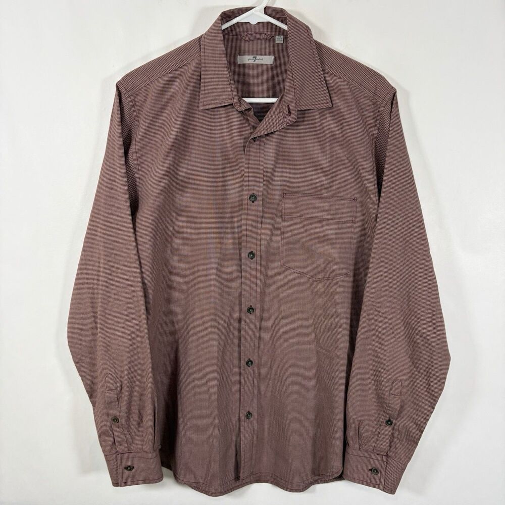 7 For all Mankind Button Up Shirt Mens Size Medium Maroon Red Checks Long Sleeve